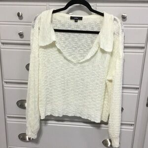 Lulus Ivory Lightweight Loose Knit Collared V Neck Pullover Sweater M